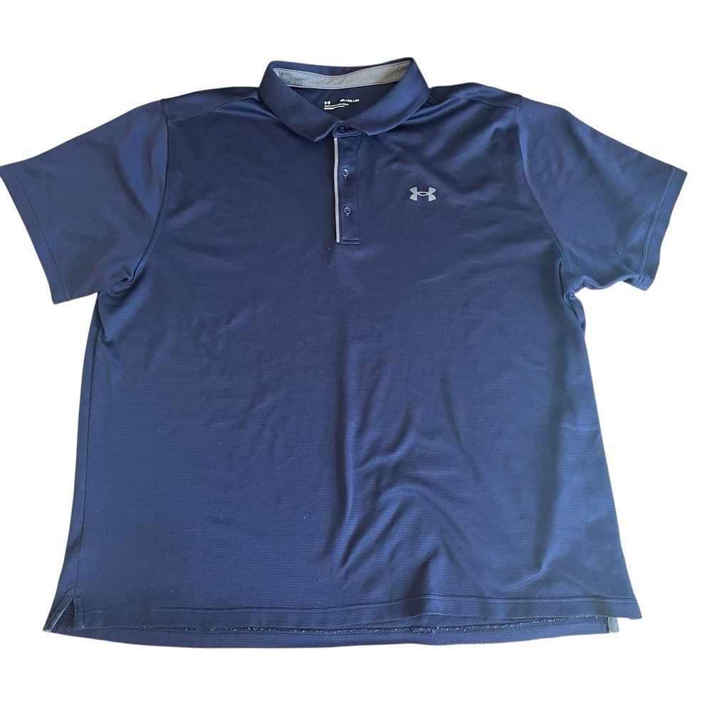 Under Armour Men's Size 4XL Polo Shirt Navy Blue Short Sleeve Button Golf